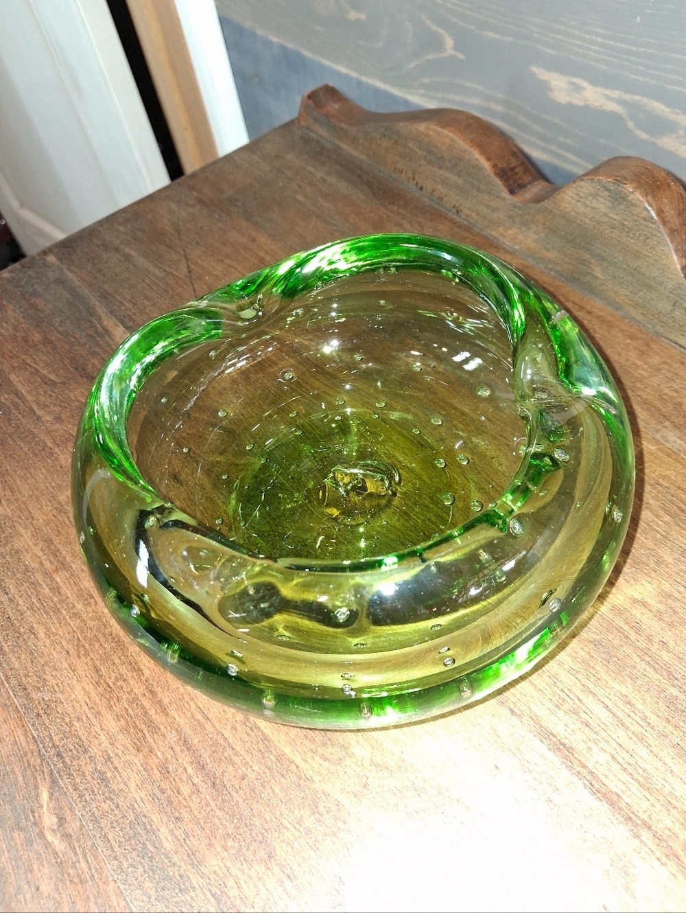 Murano Glass Controlled Bubble Glass Bowl Green MCM